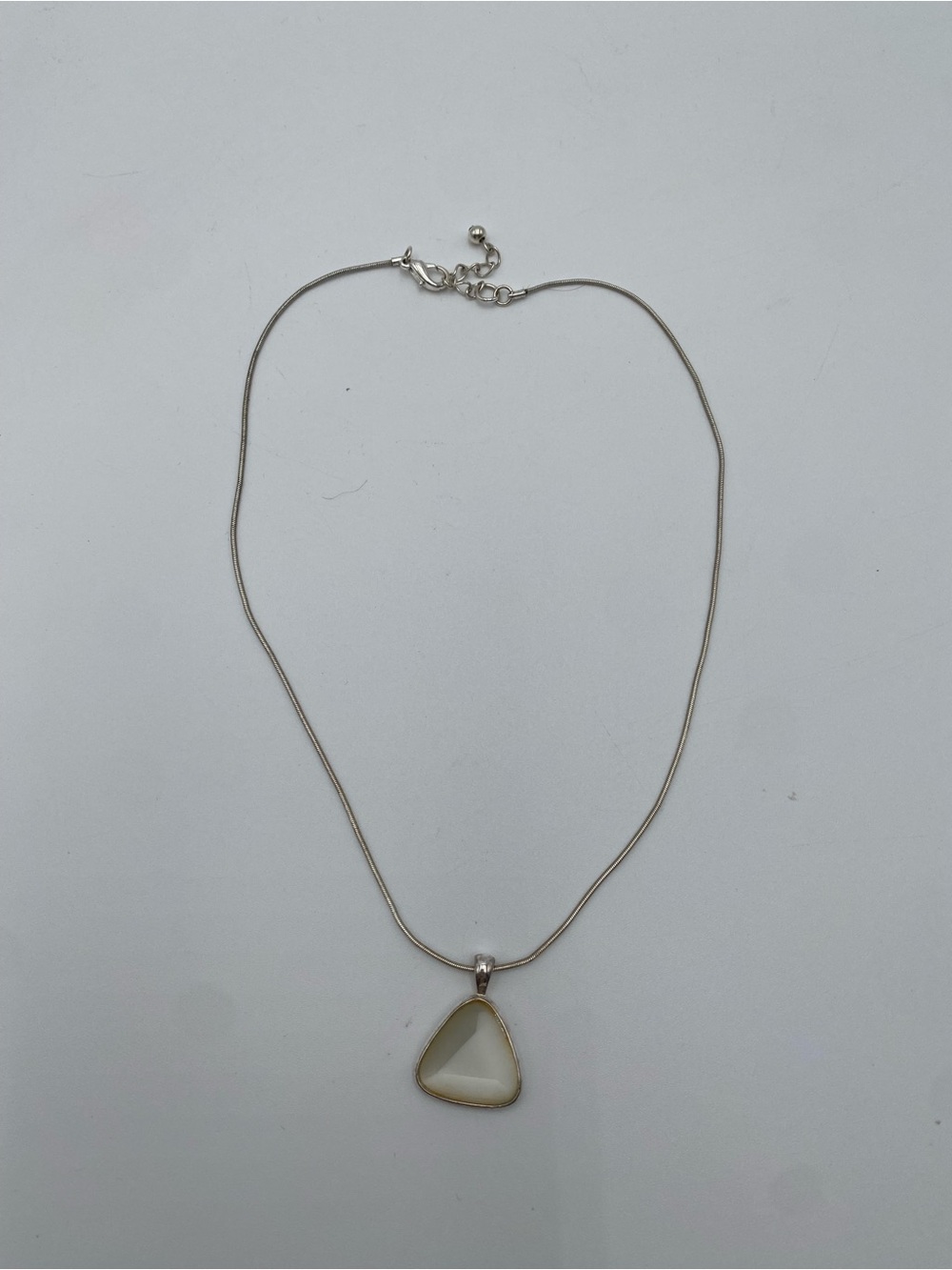 Silver Necklace with Cream Triangle Pendant by